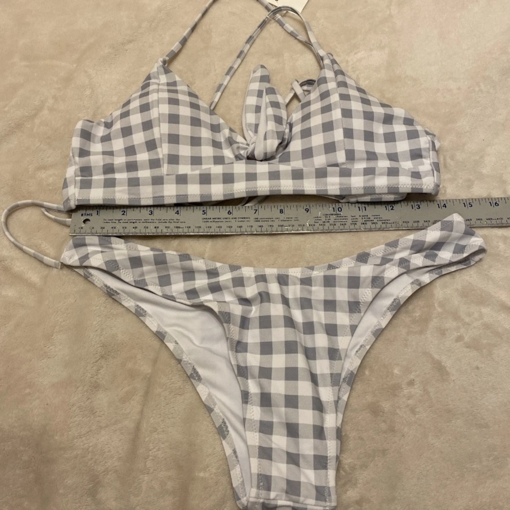 Zaful Grey and White Gingham Brazilian Bikini Set - Picture 13 of 15